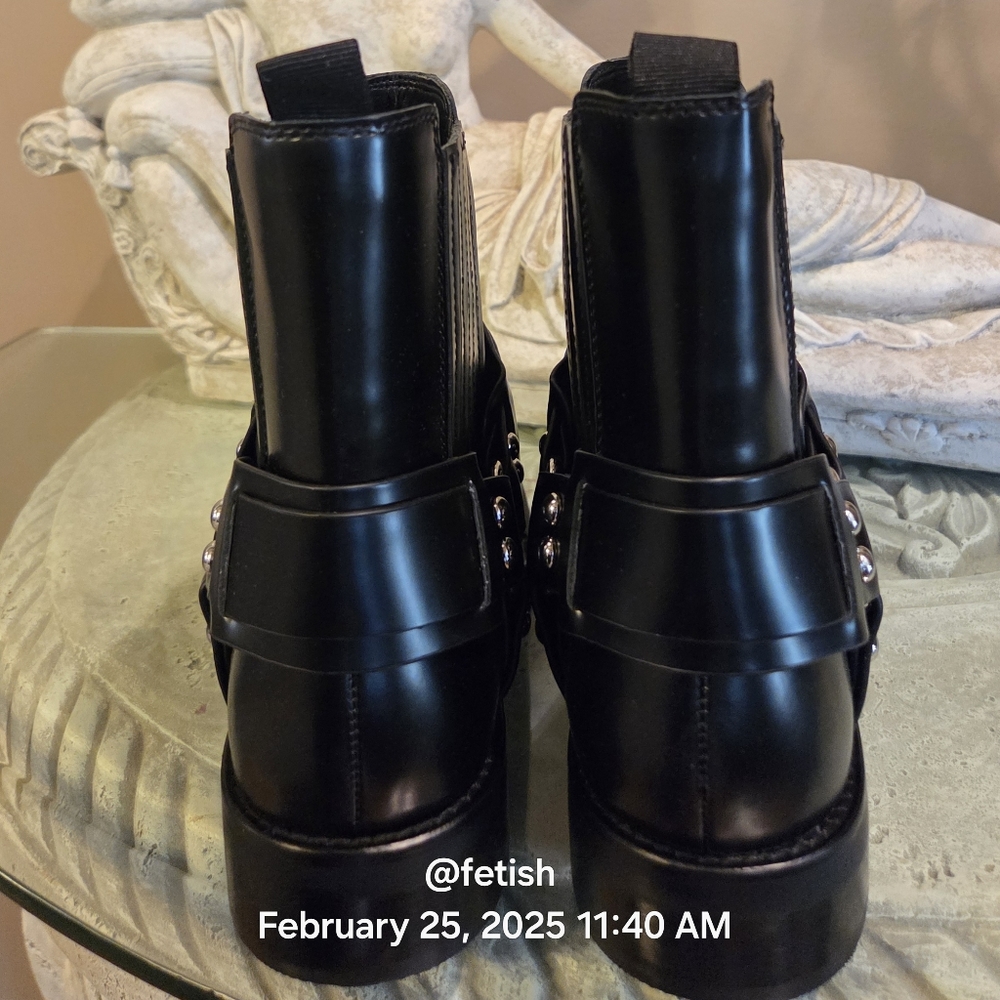 Marc Fisher Mizzi Moto Boots Harness Designer Leather Celebrity #42 - Picture 11 of 13